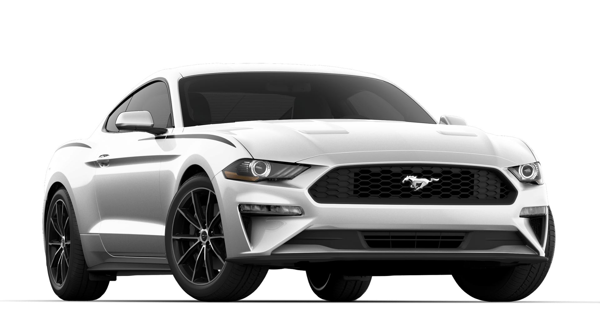 2019 Ford Mustang white with black side stripes