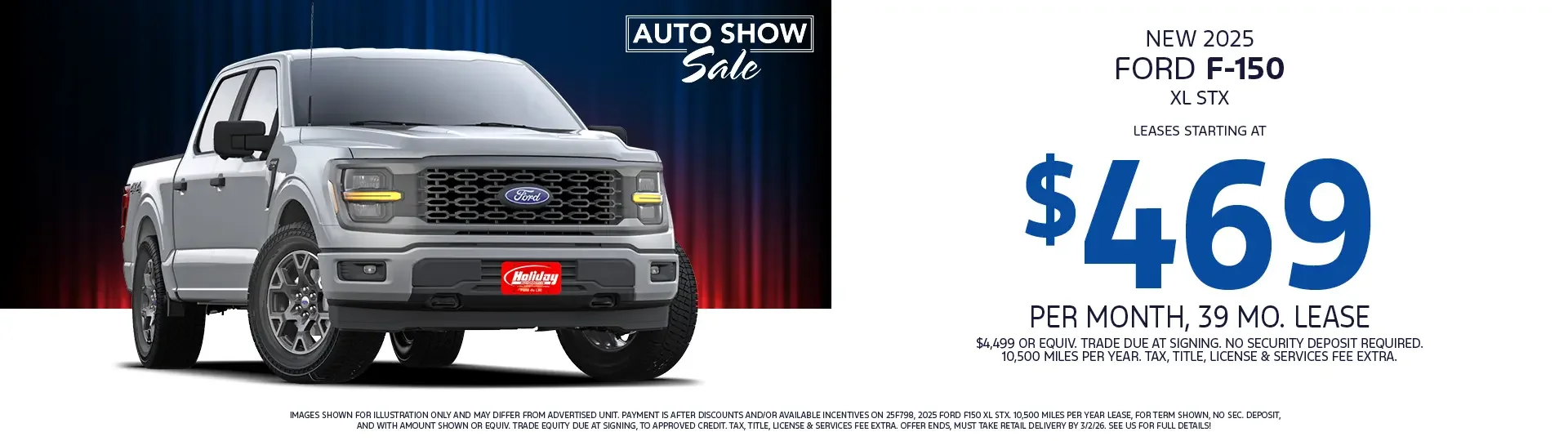 Lease a new 2025 F-150 XL STX starting at $469/mo for 39mo