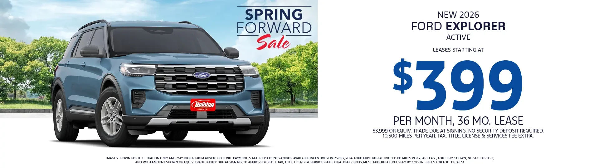 Lease a new 2026 Ford Explorer from $399/mo 36mo