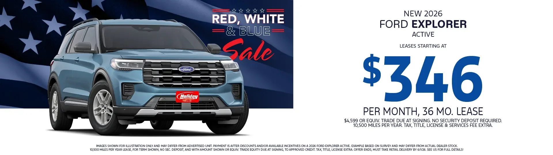 Lease a new 2026 Ford Explorer from $346/mo 36mo