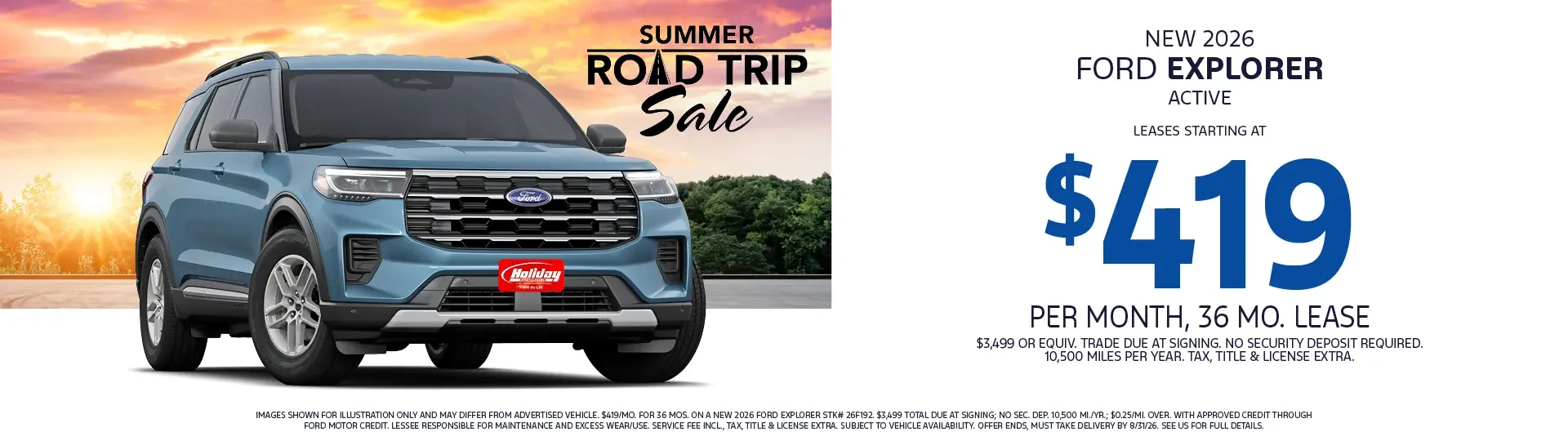 Lease a new 2026 Ford Explorer from $419/mo 36mo