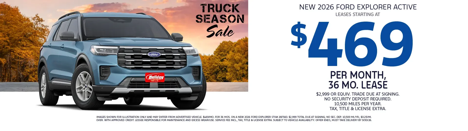 Lease a new 2026 Ford Explorer from $469/mo 36mo