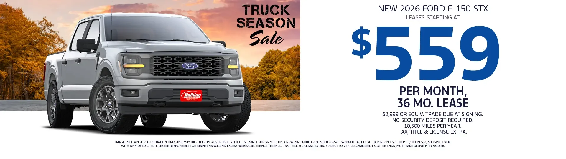 Lease a new 2026 F-150 STX starting at $559/mo for 36mo