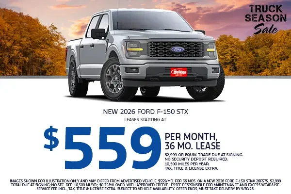 Lease a new 2026 F-150 STX starting at $559/mo for 36mo