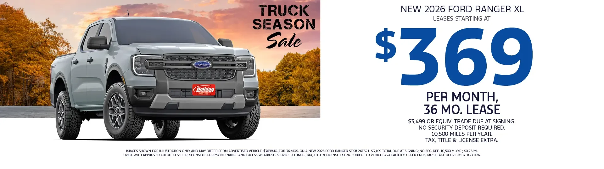 Lease a new 2026 Ranger XL for as low as $369/mo for 36mos