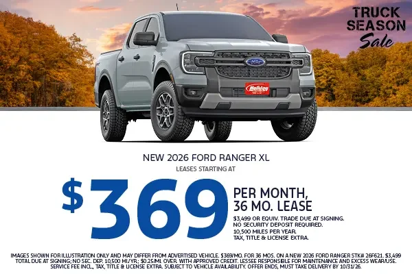 Lease a new 2026 Ranger XL for as low as $369/mo for 36mos